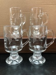 Set Of 4 Princess House Heritage Irish Coffee Mugs Etched Crystal Pedestal