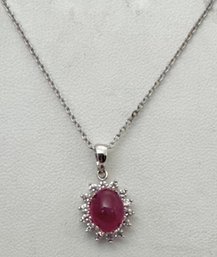 SIGNED STAUER STERLING SILVER SYNTHETIC PINK STAR SAPPHIRE NECKLACE