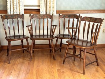 A Beautiful Set Of Four Vintage Stenciled Arrowback Chairs By Hitchcock