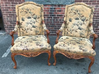 Incredible Pair Of French Style Fauteuil Armchairs - Beautiful Hand Carved Frame - Leave As Is Or Reupholster