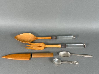 Vintage Sterling Silver & Wood Serving Utensils, Sterling Spoon, Gerber Spoon & Pinnacle Knife