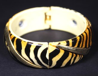 Vintage 1970s Plastic Tiger Stripe Print Hinged Bangle Bracelet