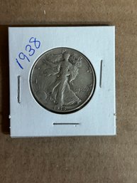 Beautiful 1938 Walking Liberty Silver Half Dollar 90 Silver Coin