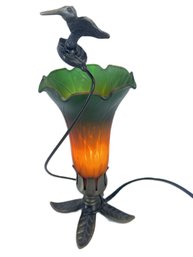 Pretty 11' Metal Hummingbird And Glass Flower Shade Lamp