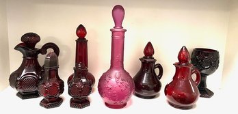 Grouping Of Vintage Avon Ruby Red & Fuchsia Bottles, Etc