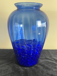 Blue Art Glass Vase With Beads