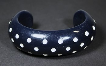 Fark Blue And White Polka Dot Bakelite/plastic Cuff Bracelet
