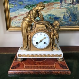 Fabulous Antique French Marble Clock On Marble Base - VERY Heavy VERY High Quality - Very Pretty Clock