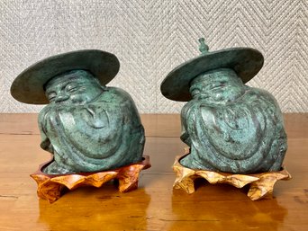 Pair Of Chinese Bronze Scholar Figurines