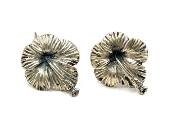 Vintage Sterling Silver Flower Screw Back Earrings