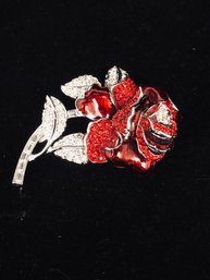 Vintage Nolan Miller First Lady Red Enamel Rose Brooch Pin 258