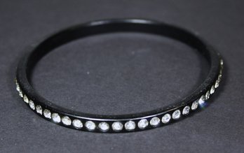 Vintage Black Think Plastic Bangle Bracelet Having Rhinestones