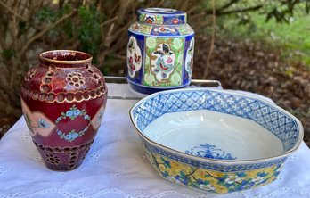 Vintage Porcelain Asian Lot 3 Pieces (Read Description For Itemization)