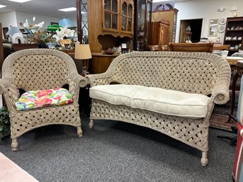 Two Piece Wicker Chair And Loveseat Set