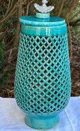 Vintage Chinese Turquoise Blue Open Work Porcelain Censer 13' Height ( READ Description)