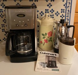 Cuisinart Coffee Pot, Bean Grinder And Two Carafes