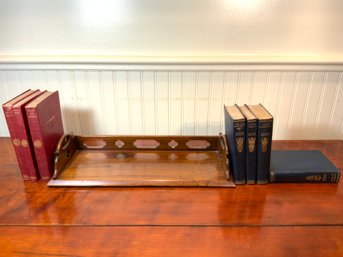 Rosewood Table Top Book Rack With O. Henry And Dickens Antique Books