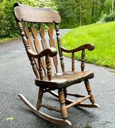 A Vintage Turned Pine Rocking Chair