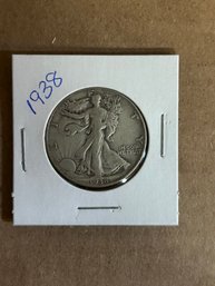 Beautiful 1938 Walking Liberty Silver Half Dollar 90 Silver Coin