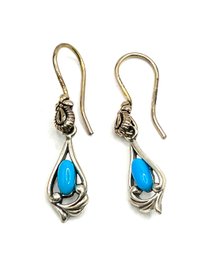 Vintage WM Designer Sterling Silver Turquoise Color Dangle Earrings