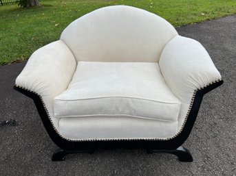 White Velvet Art Deco Armchair On Black Base