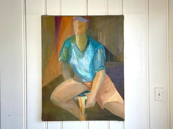 Figure In Turquoise Shirt, Oil On Canvas