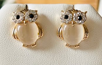 CUTEST 18K GOLD PLATED SWAROVSKI ELEMENTS OWL STUD EARRINGS MADE IN BRAZIL