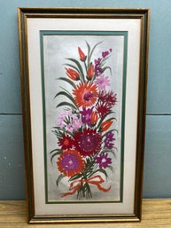 Vintage Beautiful And Colorful Framed And Matted Painting Of Flowers. Signed A. M. Tomm.