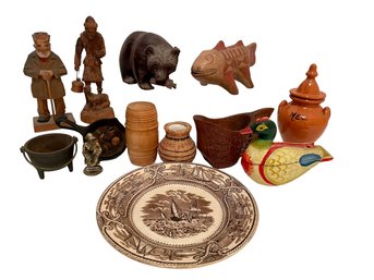 Mostly Vintage & Antique Assorted Decorative Items In Wood, Glass, Cast Iron, Etc.