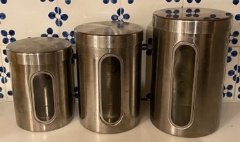 Three Stainless Steel Canisters