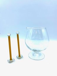 Vintage Cocktail Pitcher And Amber Glass Mint Muddler Pair