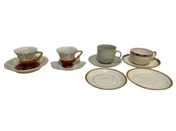 Assorted Porcelain Tiny Teacups & Saucers, Including 2 Gold Rimmed Tiffany Lenox Saucers