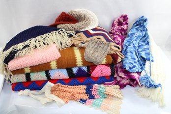 Vintage Afghan And Yarn Work Lot