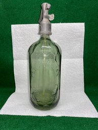 Antique ADA Gazoaso Heavy Thick Aqua Green Glass Soda Water Bottle. Nice Wear On Bottom.