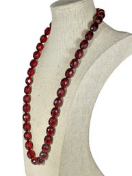 24' Long Antique Cherry Amber Faceted Beaded Necklace Graduated