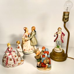 1930's Seiei & Co. Courting Couple Trinket Box, Lamp W/ Occ. Japan Figure, Sankyo Musical Couple & 50's Napco