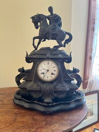 Antique Mantle Clock W/horse Sculpture On Top, Bats On Sides