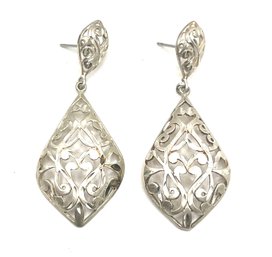 Vintage M Sterling Silver Ornate Dangle Earrings