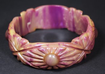 Rare Purple Lavender Marbleized Carved Plastic Bangle Bracelet