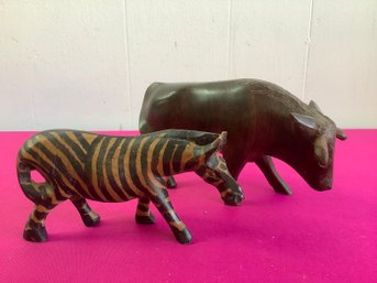 Wood Carved Safari Animals Lot Of 2