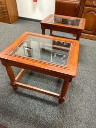 Pair Glass Top End Tables