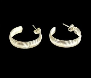 Vintage Sterling Silver Etched Hoop Earrings