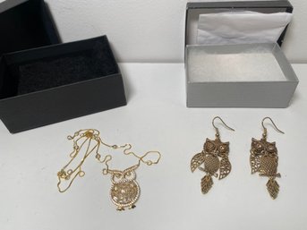 Beautiful Owl Necklace And Pair Of Owl Earrings