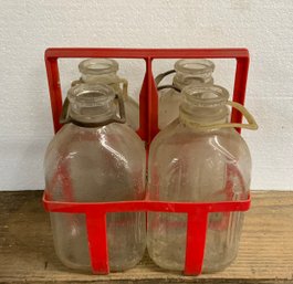 Vintage Milk Crate W/4 Glass Bottles