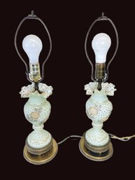 Pair Of Ruffle Top Gold Gilt Glass And Brass Lamps