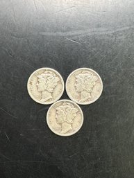 3 Mercury Dimes 1943, 1943-d, 1943-S