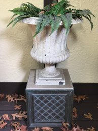 Lovely Large Resin / Composite Urn On Stand - Distressed Surface - Very Large - Measures 38' High - NICE !