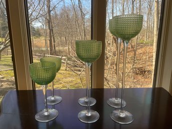Set Of Six Stunning Green Glass Stemware 2x Of 10', 14', 18'