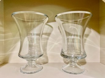 Pair Of Krosno Polish Glass Pedestal Vases