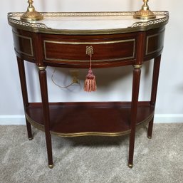 Fabulous Antique Louis XVI Style Mahogany Console With Marble Top And Gilt Bronze Details And Gallery